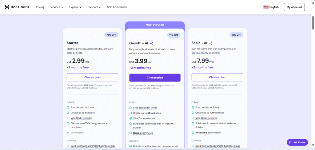 Hostinger Pricing and Plans